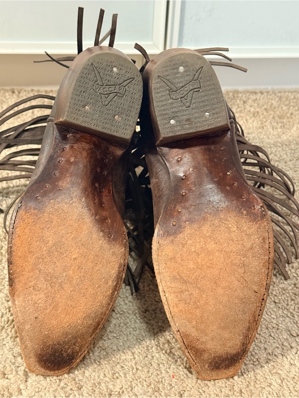 Fringe Western Ankle Boots in Distressed Brown. Vaccari - Picture 4 of 6